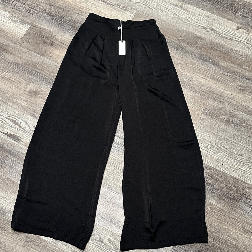 Stitch and feather Wide-Leg Black flowey Pants